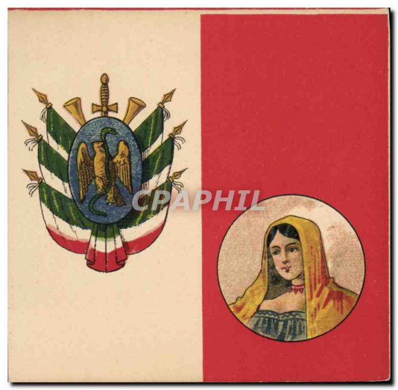 Old Postcard Flag Woman Mexico Mexico