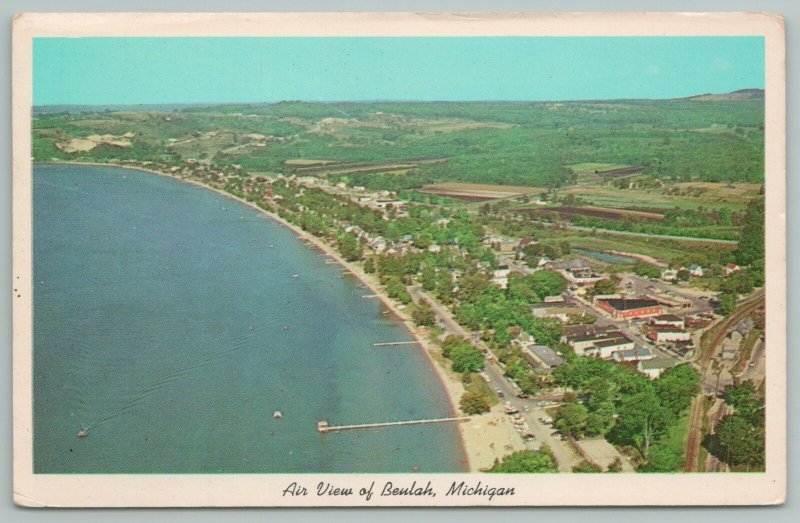 Beulah Michigan~Air View of Beach & Lake~Vintage Postcard
