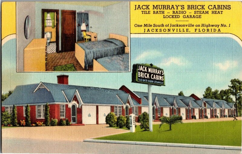 Jack Murray's Brick Cabins on Hwy 1 Jacksonville FL c1940 Vintage Postcard V24