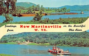 NEW MARTINSVILLE WV~ON THE BEAUTIFUL OHIO RVR~SPLIT VIEW GREETINGS FROM POSTCARD