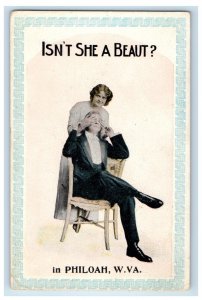 1917 Girl Boy Covered Eyes, Isn't She A Beaut Philoah WV, Putnam Postcard