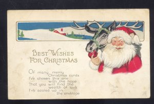 BEST WISHES FOR CHRISTMAS SANTA CLAUS WITH REINDEER VINTAGE POSTCARD