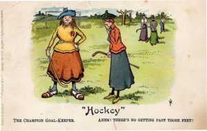 Hockey The Champion Goal Keeper Antique Sports Comic Postcard