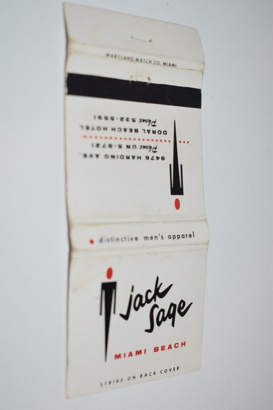 Jack Sage Miami Beach Florida 30 Strike Matchbook Cover