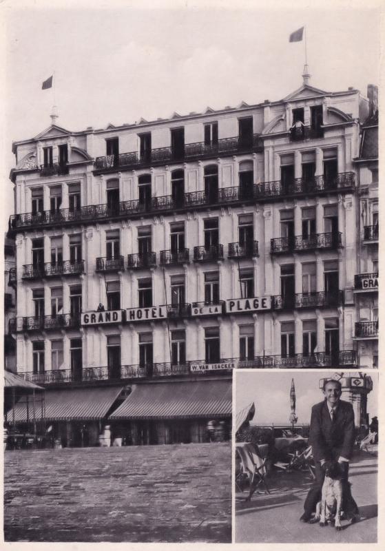 Dog Owner & Alsation at Grand Hotel De Plage Heyst On Sea Belgium RPC Old Pos...