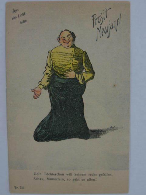 New Year German Comic of Woman Transparency Hold To Light HTL c1905 Postcard