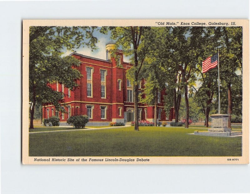 Postcard Old Main, Knox College, Galesburg, Illinois