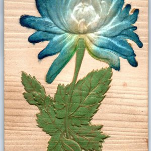 c1910s Happy Birthday Austria Silk Blue Flower Postcard Embossed Fabric Vtg A67