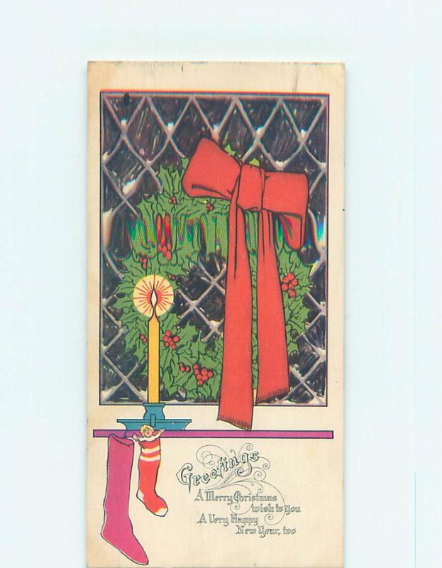 Pre-Linen christmas STOCKINGS FOR SANTA WITH CANDLE AND HOLLY WREATH HQ6703