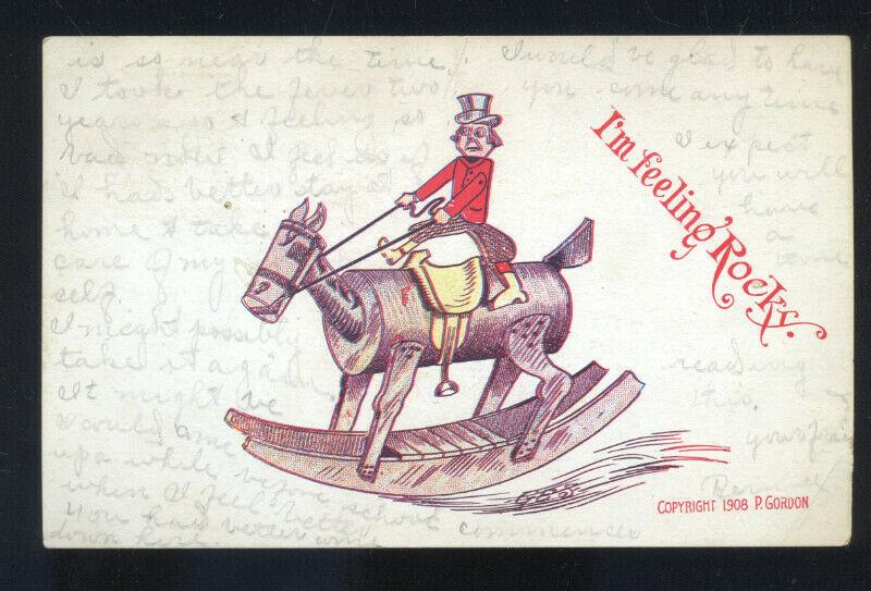 TOY SOLDIER ON ROCKING HORSE P GORDON 1908 ODELL NEBRASKA POSTCARD DILLON NEB