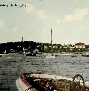 Boothbay Harbor View Postcard Boats New England Coast Atlantic Ocean 1910s DWS5B