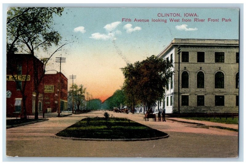 Clinton Iowa IA Postcard Fifth Avenue Looking West From River Front 1909 Antique
