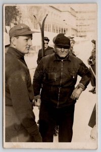 RPPC Men Ready To Ski At Resort Real Photo Postcard W25