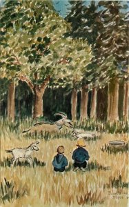 Cazadero California Children's Art Artist impression Roberts Postcard 21-13185