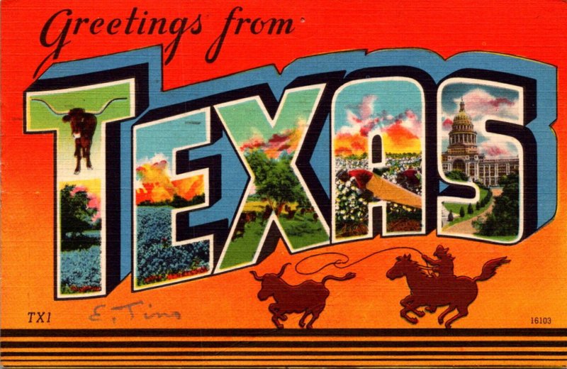 Texas Greetings From Texas Large Letter Linen 1952