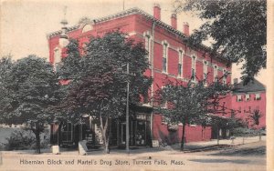 Turners Falls Massachusetts Hibernian Block, Martel's Drug Store, Color Lithogra