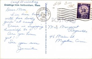 Greetings From Ashburnham Massachusetts MA PM Clean Cancel WOB Note Tichnor VTG 