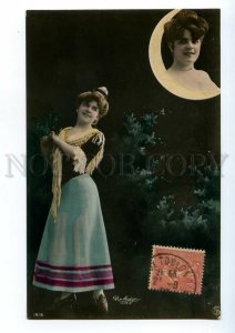 497521 Mlle CAUX French DANCER on MOON Vintage PHOTO postcard REUTLINGER