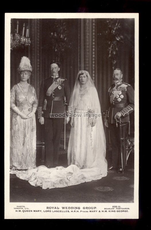 r3920 - Monarchs with Princess Mary & Lord Lascelles on Wedding Day - postcard