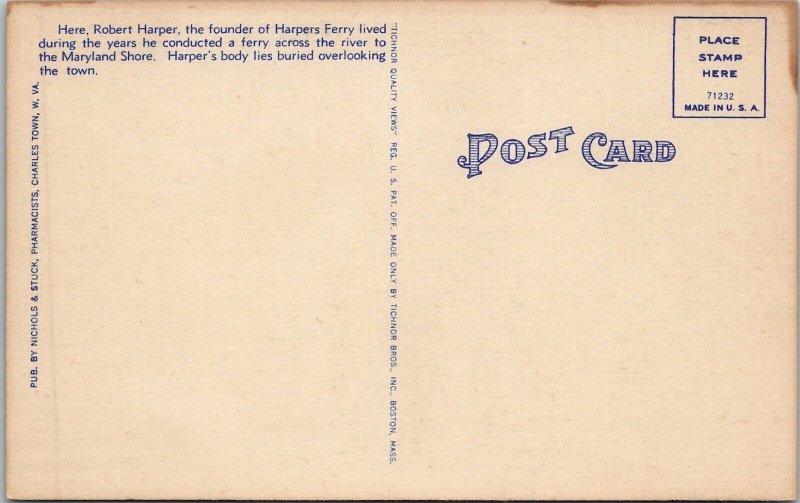 Harpers Ferry WV Old Harper House West Virginia Postcard Z29