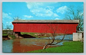 Swartz Covered Bridge Over Sandusky River in Ohio Vintage Postcard 0041