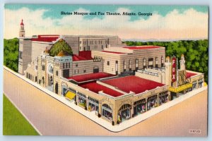 1940 Atlanta Georgia Vintage Postcard Shrine Mosque Fox Theatre Building Street
