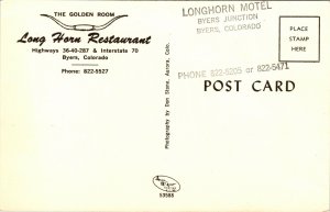 Golden Room Long Horn Restaurant Byers Colorado CO Postcard VTG UNP Vintage 