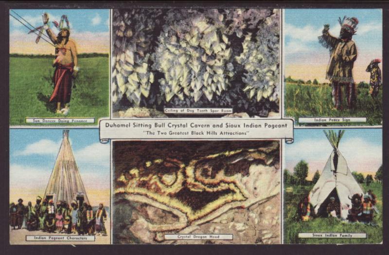 Multi View Bull Crystal Cavern,Sioux Indians Postcard