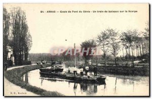 Old Postcard Militaria Bridge School Arras Genie A boat train on the Scarpe