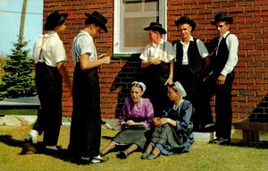 Pennsylvania Amish Boys and Girls Spending A Sunday Afternoon In Friendly Dis...