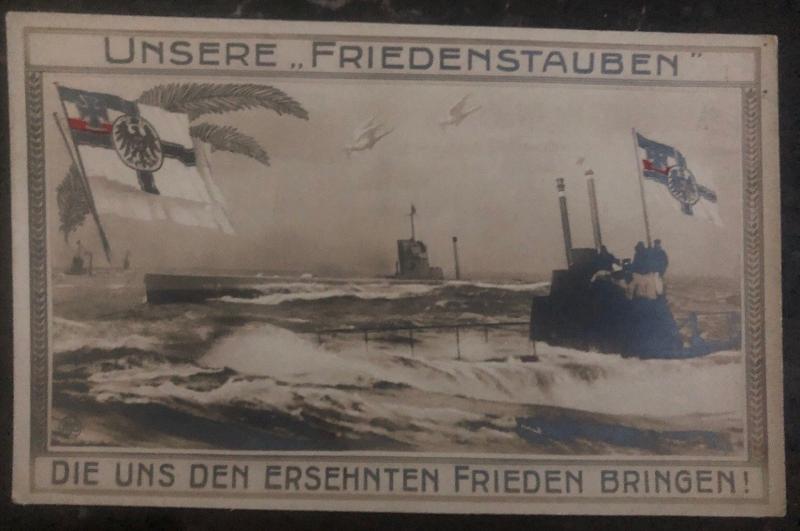 Mint WW 1 Imperial German Navy U Boat Submarine RPPC Postcard our peace doves