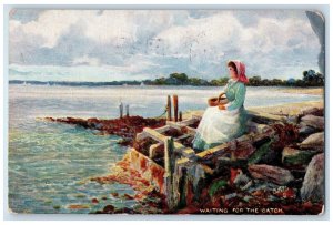 1907 Waiting for the Catch The Breezy Sea Posted Oilette Tuck Art Postcard 