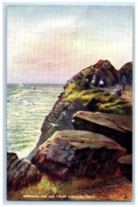 c1910 Watching The Sea from Douglas Head Isle of Man Oilette Tuck Art Postcard