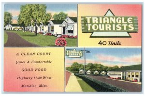 1952 Triangle Tourists Clean Court Exterior Motel Meridian Mississippi Postcard