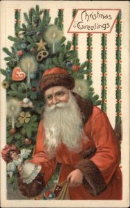 Snowman Santa Claus with Antique Doll Dolly c1910 Vintage Postcard