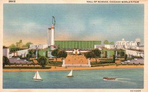 Vintage Postcard 1930's Hall Of Science Two Story Building Chicago World's Fair