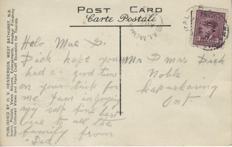 Pony Cart at Kent Lodge Chaleur Beach ~ Bathurst NB New Brunswick c1946 Postcard