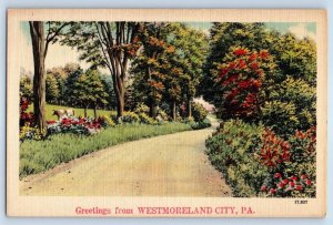 c1940 Pennsylvania PA Vintage Postcard Greetings From Westmoreland City Street