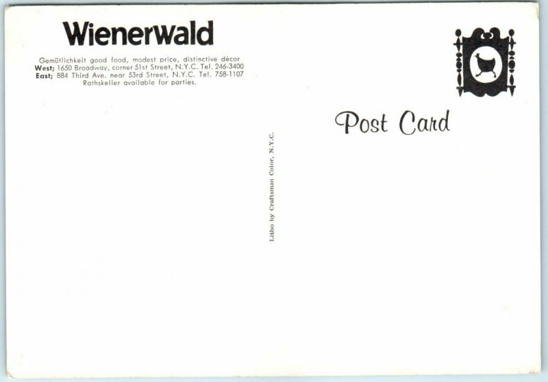 Postcard - Wienerwald Restaurant - New York City. New York 