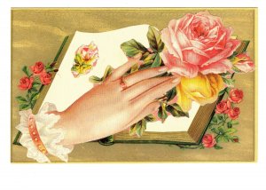 Victorian Scraps Postcard, Archives, Edmonds England, Woman`s Hand, Wedding Ring