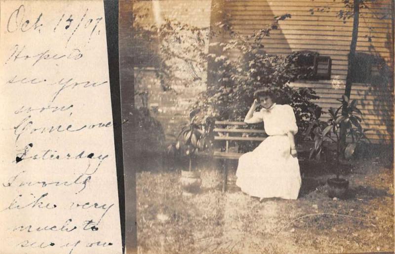 Wheeling West Virginia Woman On Bench Real Photo Antique Postcard K88293