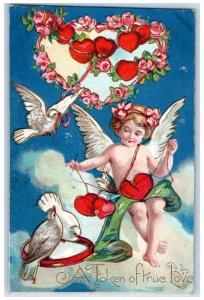 c1910's Valentine Angel Dove Hearts Pansies Flowers Embossed Dundee IL Postcard