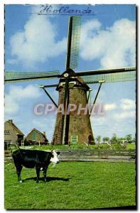 Postcard Modern wind mill Cow