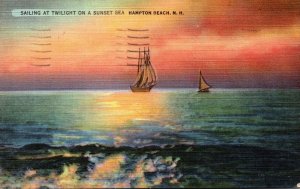 New Hampshire Hampton Beach Sailing At Twilight On A Sunset Sea 1938
