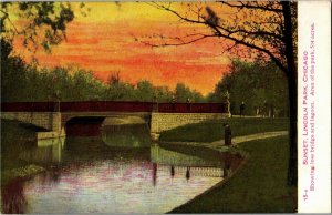 Sunset View in Lincoln Park Chicago IL Vintage Postcard X32