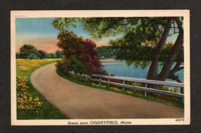 ME Greetings from CHERRYFIELD MAINE Postcard Linen PC