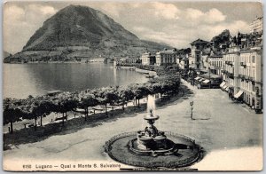 Quai E Monte S. Salvatore Lugano Switzerland Fountain Mountain Postcard