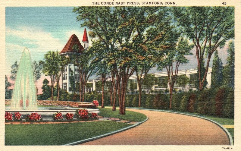 Vintage Postcard The Conde Nast Press Fountain Building Stamford Connecticut CT