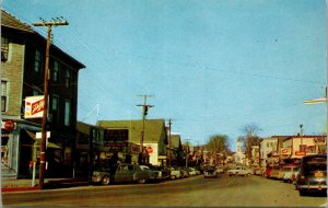 Vtg Lincoln ME Main Street View Schlitz Beer Coca Cola Button Sign Cars Postcard