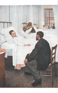 Fine art painting postcard J. Geoffroy - Visiting day at the hospital